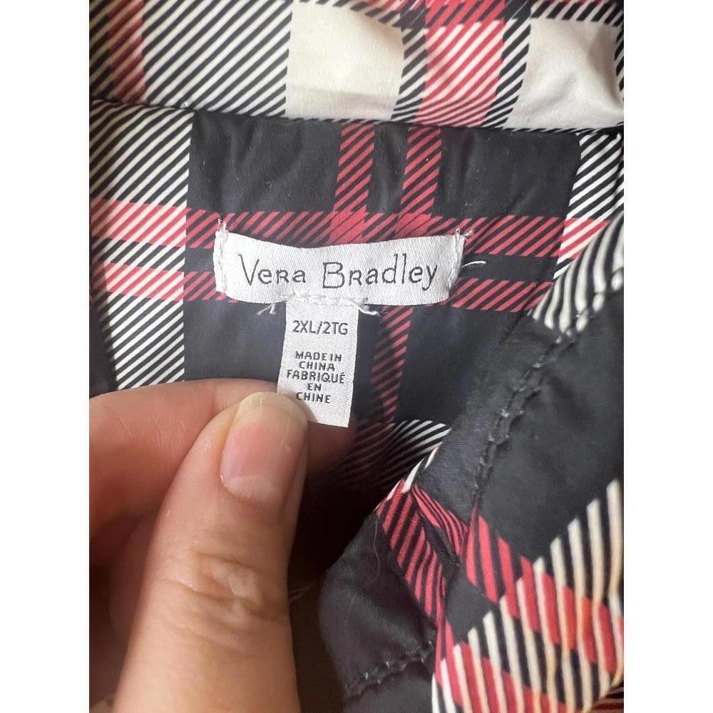 Vera Bradley Quilted Puffer Vest Fireplace Plaid Red Black White Size 2XL - Picture 2 of 10
